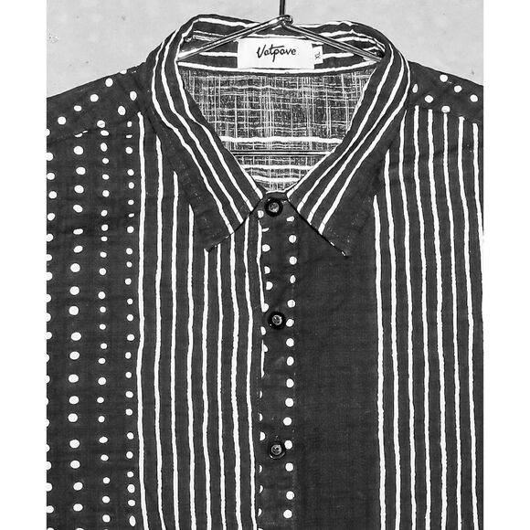 Button Down Mens Shirt Black Striped Short Sleeve Casual Formal Shirt Size XL - Picture 3 of 3